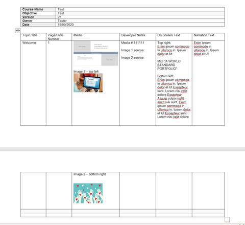 Learning Elements Storyboard Template for Training Design